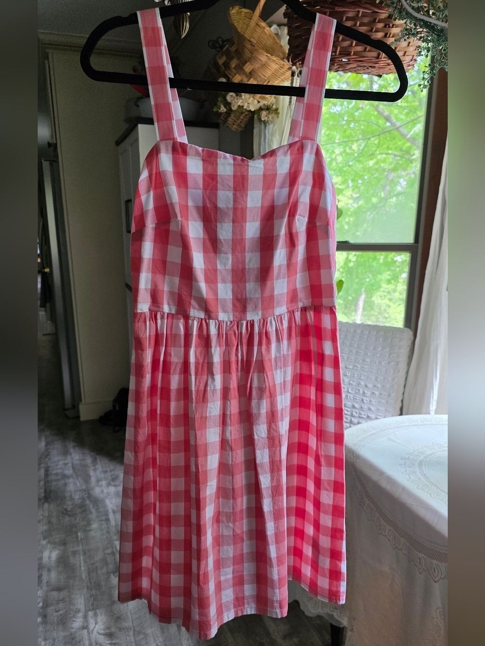 J. Crew Red and White Gingham Strap Sundress